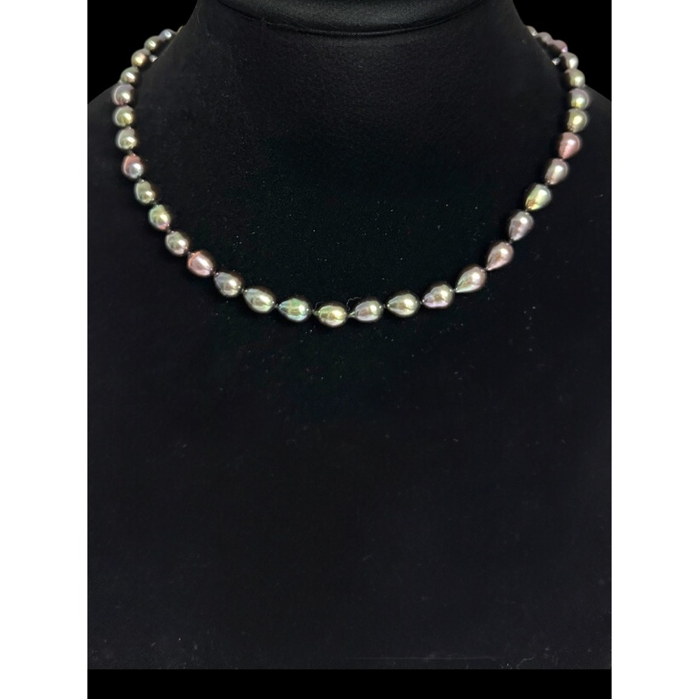 Unbranded Pearl Necklace Womens Black New Sterling Silver Freshwater Pearl